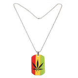 Weed Of Wisdom Irie Rasta Rastafari Cannabis Leaf Dog Tag Necklace Marley 24"
