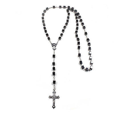 Jesus Necklace Rosary Cross Lord Savior Hematite Jesus Christ Necklace ROSARY