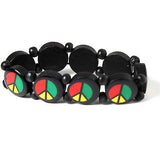 Rasta Peace Sign Wood Tennis Bracelet Zion Jamaica Reggae Roots Bob Irie 1sz fit