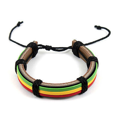 Rasta Stripe Leather Band Bracelet Wrist Bracelet Cuff Jah Reggae Marley IRIE