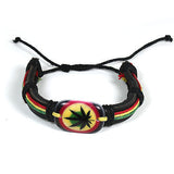 Rasta Leather Wrist Cuff Jamaica One Love Ganja Leaf Bracelet Hippie Reggae IRIE