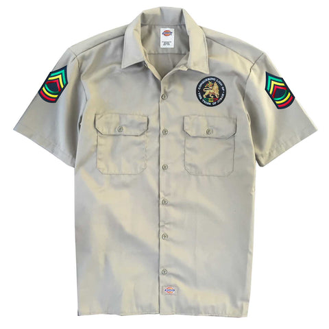 Reggae Selassie Custom Khaki Patch Shirt Rasta Marley Rockers Dancehall ROOTS