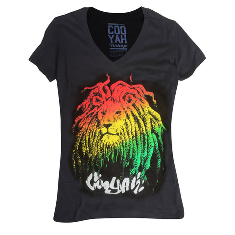 Rasta Lion Ladies Roots T Shirt Rasta Reggae Rockers Irie 100% Cotton Cooyah CY
