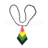 Wood Pendant Flex Necklace Roots Reggae Rasta Hippie Africa Selassie Jamaica 24"