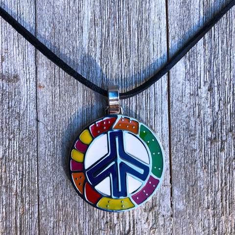 Stainless Peace Sign Pendant Leather Cord Necklace Conscious Goods Peace 24"