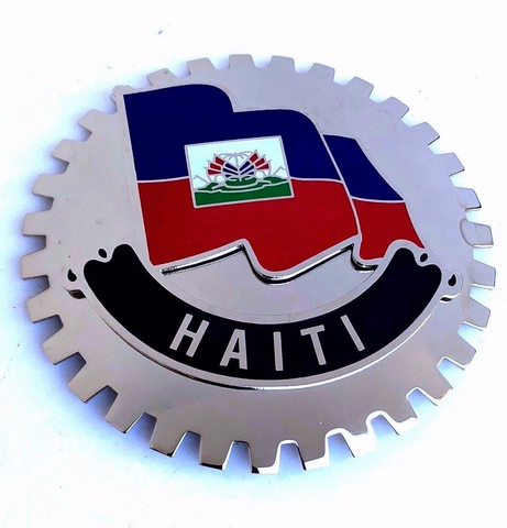 HAITI Auto Grille Emblem  Chrome Finish w/Haitian Flag