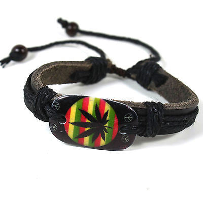 Rasta Leather Wrist Cuff Jamaica One Love Wrist Bracelet Hippie Bob Reggae IRIE